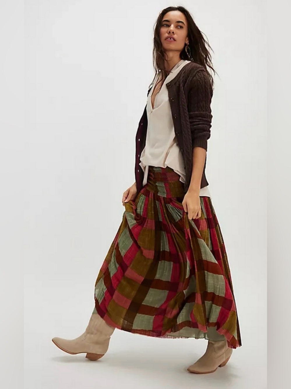 Free People FP One Plaid Smocked Skirt or Strapless Dress L NWOT Cotton Fall
